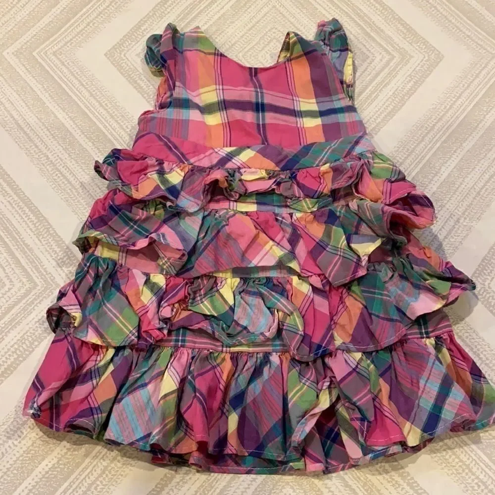 Ralph Lauren Baby Colored Plaid Ruffled Dress